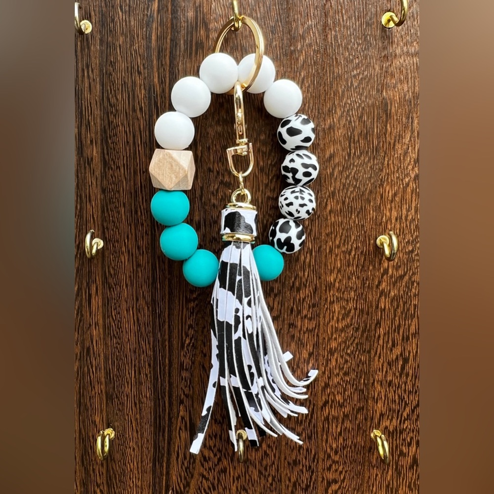 Cow Print Tassel With Silicone Beads